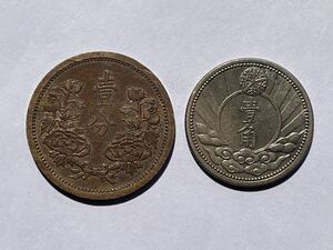 22、準未使用　満洲　2枚　外国コイン　古銭　貨幣　中国古銭　中国貨幣　中国銅貨　満州