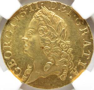 1759年 MS63 ギニー 金貨 ジョージ2世 イギリス NGC TOP POP 最高 鑑定 UNC 未使用 GUINEA ハノーヴァー 紋章盾図 英国