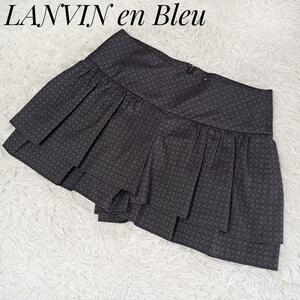 ランバンオンブルー LANVIN en Bleu 美品ティアードミニスカート風ショートパンツ 38 グレー 総柄 バックジップ