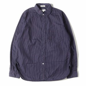 Engineered Garments エンジニアドガーメンツ シャツ サイズ:M ポルカドット ラウンドカラー フライフロント 長袖 ドレス シャツ ネイビー