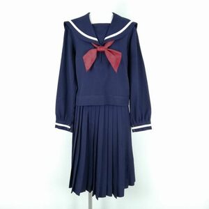 1円 セーラー服 スカート スカーフ 上下3点セット 大きいサイズ 冬物 白1本線 女子 学生服 中学 高校 花紺 制服 中古 ランクC NA1242