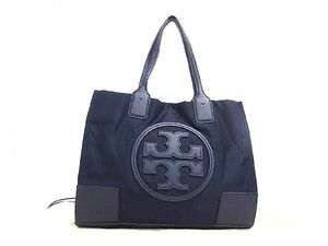 1円 ■美品■ TORY BURCH トリーバーチ エラ ナイロン×レザー ハンドバッグ ショルダー トート レディース ネイビー系 FA4750