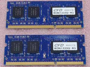 ◇CFD W3N1333Q-4G *PC3-10600S/DDR3-1333 1Rx8 204Pin DDR3 S.O.DIMM 8GB(4GB x2) 動作品