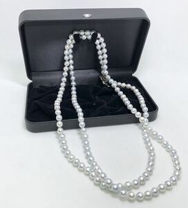 パール　ネックレス　バロックパール　ロングパールネックレス　2連　124㎝　真珠　7.6mm　アクセサリー　SILVER　シルバー