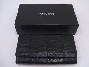 ROMEO GIGLI クロコダイル ワニ革 Henglong croco 折財布 長財布 定価35000円 BLACK 長財布 ブラック ロメオジリ 1-0412G#172793