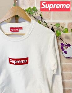 シュプリーム Crewneck Box Logo クルーネック ボックスロゴ スウェット ホワイト　1円