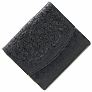シャネル Wホック財布 A01427 ブラック キャビアスキン 中古 レディース コンパクトウォレット 財布 ヴィンテージ