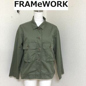 FRAMeWORK フレームワーク ツイル ミリタリージャケット ブラウス 長袖 シャツ グリーン カーキ 9号