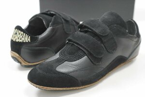 ★超美 DOLCE&GABBANA ◆レザー ドライビングシューズ 黒 サイズ6 ベルクロ スニーカー ドルチェ&ガッバーナ ドルガバ 箱入り ◆8/K-5