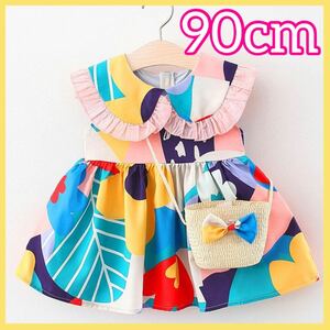 2点セット 子供服 キッズ ワンピース ベビー 子供服 新品 女の子 90 派手 総柄 夏 ノースリーブ チュニック トップス 新品 未使用 花柄