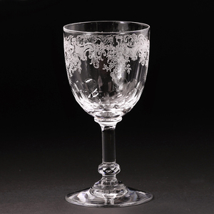 【開】20世紀アンティーク クリスタルカットガラス 細密エッチング グラス H11cm SG55