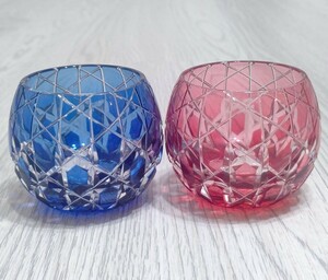 江戸切子 KAGAMI CRYSTAL カガミクリスタル 懐石杯 篠崎清一 ペアグラス 冷酒杯 中古 送料無料 即決