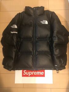 17AW Supreme The North Face Leather Nuptse Jacket Black ボックスロゴ シュプリーム ノースフェイス ヌプシ レザーダウン　nupste M