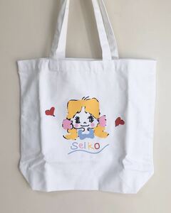 松田聖子 ◆ イラストプリント キャンバス トートバッグ 白 グッズ エコバッグ 鞄 ◆Q021 てAおU2-03