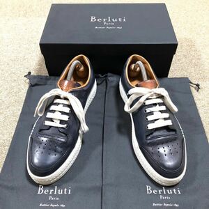 【ベルルッティ】本物 Berluti 靴 26cm パティーヌ スニーカー カジュアルシューズ 本革 レザー 男性用 メンズ イタリア製 7 1/2 保存袋 箱