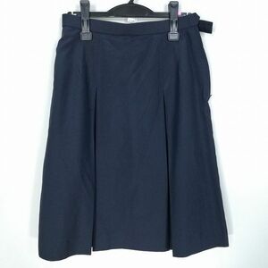 1円 スクールスカート 大きいサイズ 夏物 w72-丈61 紺 中学 高校 プリーツ 学生服 制服 女子 中古 HK2244