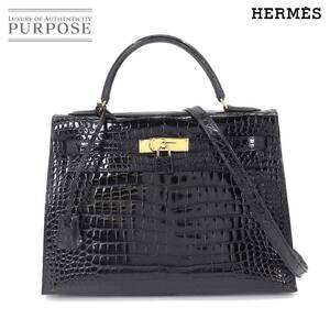 未使用 展示品 エルメス HERMES クロコダイル ケリー 32 2way ハンド ショルダー バッグ ポロサス ブラック 外縫い □C刻印 90201406