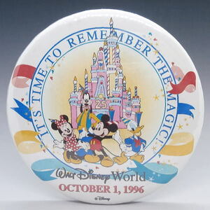 ディズニー　ミッキー＆ミニー＆ドナルド　缶バッジ　ディズニーワールド25周年　USA　1996年10月1日