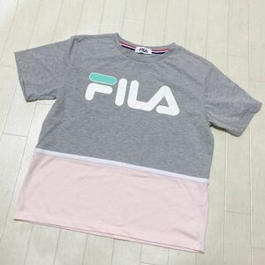 3598☆ FILA フィラ トップス 半袖シャツ クルーネックTシャツ スポーツ カジュアル レディース M グレー ピンク