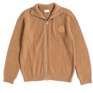 未使用品▼2021年製 モンクレール CARDIGAN TRICOT カシミヤ97% ロゴワッペン WZIP ローゲージニットジャケット 茶 L メンズ 箱・タグ付き