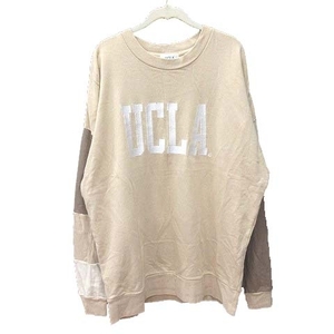 ビームス BEAMS UCLA トレーナー スウェット 長袖 ドロップショルダー 配色切替 ロゴ刺繍 クルーネック L ベージュ /CT ■MO メンズ