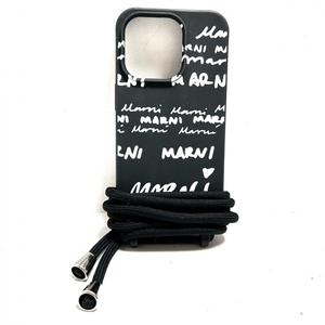 マルニ MARNI 携帯電話ケース/スマホカバー - シリコン×化学繊維×金属素材 黒×白×シルバー 財布