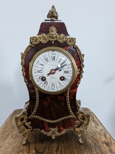 ★1800年代後半 フランス製 アンティーク置時計 木製（おそらくマホガニー材） 中古品★