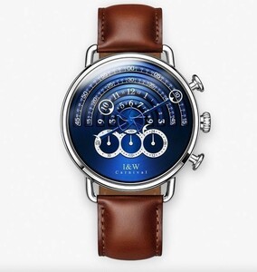 carnival クォーツ腕時計 メンズ サファイアクリスタル クロノグラフ レザーストラップ シルバー・ブルー　人気モデル