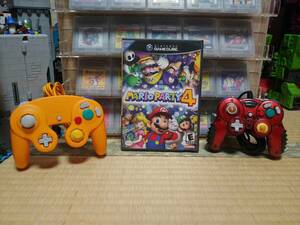 アメリカ版 Nintendo GameCube Set - Mario Party 4 / Orange Controller (3rd Party) / Madcatz GameStop Mini Red Controller　レア