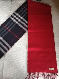 BURBERRY　バーバリー　マフラー　カシミア100％　リバーシブル　レッドxネイビー　送料無料! ストール　スカーフ　ショール