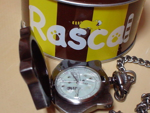 珍品　デザイン　RASCAL　提げ時計　蓋付　缶ケース付　ジャンク品