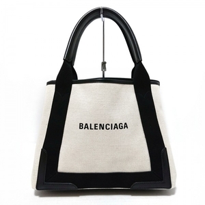 バレンシアガ BALENCIAGA トートバッグ 339933 ネイビーカバスS キャンバス×レザー アイボリー×黒 美品 バッグ