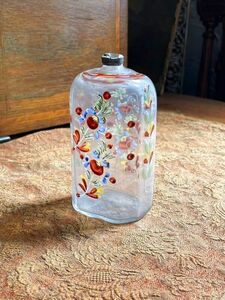 エナメル彩 ボトル ドイツ 18世紀 スピリッツ フラスコ ガラス アンティーク 古民藝