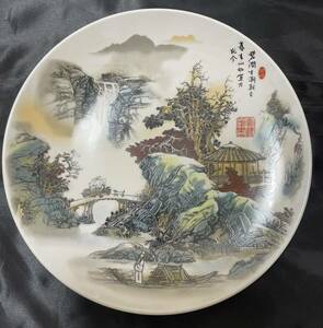 中国骨董品 山水花木大皿 宮廷大皿 飾皿 唐物 中国 民間蚤の市買取品　清時代　唐物 粉彩 染付皿 中国美術　陶磁器 古美術品 飾皿 絵皿