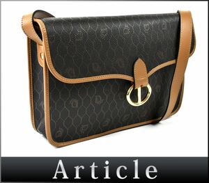 174587◆美品 Christian Dior ディオール ハニカム柄 ショルダーバッグ 斜めがけ PVC レザー 革 ブラック ブラウン レディース/ B