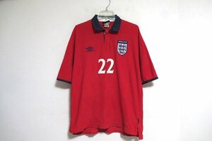N6789:UMBRO（アンブロ）サッカーイングランド代表1999-2000年アウェイユニフォーム 背番号22/赤/L：5