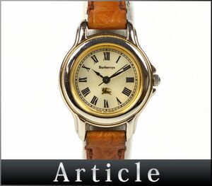 174697◆動作確認済 BURBERRY バーバリー レディースウォッチ 腕時計 クォーツ ローマン 6031-G11521 SS レザー 革 シルバー ブラウン/ D
