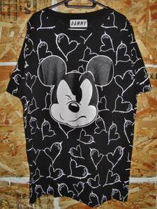 DAMMY ダミー DISNEY ディズニー ハート 総柄 ミッキー プリント Tシャツ 黒 K20C445