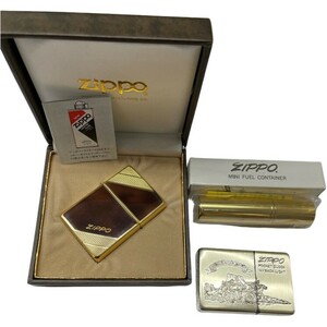 ◆◆【1円スタート】 ジッポ ZIPPO ライター 時計 2点セット　シルバー ゴールド×ブラウン 全体的に状態が悪い