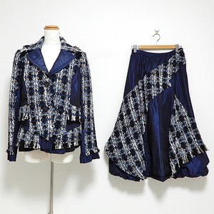 #wpc エイココンドウ EIKO KONDO セットアップ スカートスーツ ツイード 切替 光沢 大きいサイズ 44 紺系 レディース [859869]