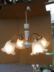 かわいい　ラッキー シャンデリア 照明器具 4灯（電球付）LC-1914 + LEDフィラメント電球（電球色）4個セット　中古品