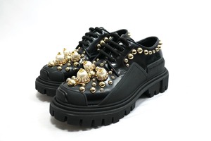 Dolce & Gabbana Derby Shoes ドルチェ&ガッバーナ パールスタッズ ラインストーン レースアップ シューズ ローファー 36.5 (23.5cm）
