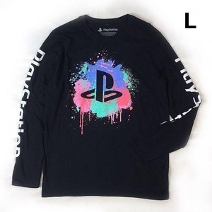 売切り【正規新品】PlayStation オフィシャル ゲーム ファミリーマーク 袖ロゴ 海外限定 長袖 Tシャツ ロンT 男女兼用(L)黒 180720-13