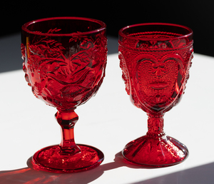 1940年代 LGライト グラス ルビースイートハート ローズ 薔薇 ゴブレット ２個セット 酒 リキュール シャンパン ワイン フラワー ハート