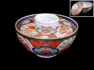 fbrf-C002mS 古伊万里　金襴手　鳳凰に牡丹の図　蓋茶碗