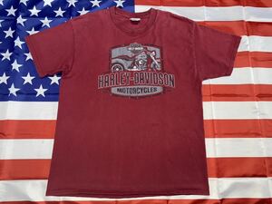 中古美品HARLEY DAVIDSON militaly sales NAS SIGONELLA, ITALY コットンTシャツ Ｌサイズ　ワインレッド