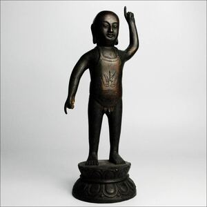 時代 仏教美術 古銅 鍍金 誕生仏 仏像 30.5cm