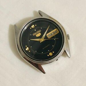 ht1012【PK】//SEIKO5★セイコーファイブ　腕時計　AUTOMATIC　7009-6000　黒文字盤　トップのみ　自動巻き　稼働品