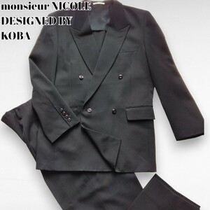 ヴィンテージ　ムッシュニコル　フォーマル　ダブルスーツ　L　2タック　monsieur NICOLE DESIGNED BY KOBA　黒　231222-08