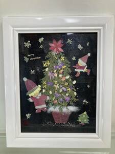 押し花　クリスマス　クリスマスツリー　ホワイトフレーム　ホワイト額　美術額　ハンドメイド　約（cm）：W22.5×H27.5